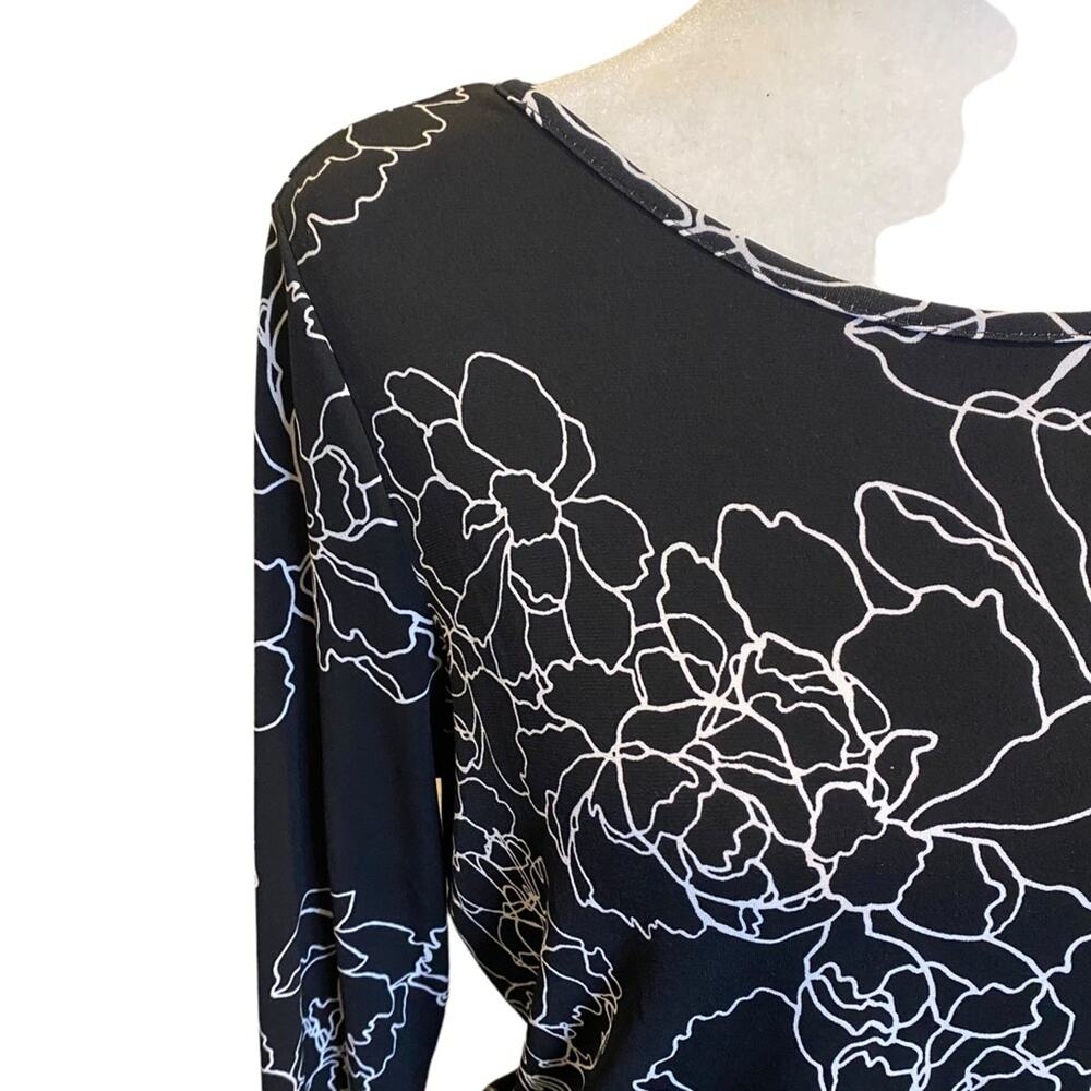 VINCE CAMUTO Black and White Abstract Flower Print Bodycon Ruched Dress Sz S - Picture 2 of 8
